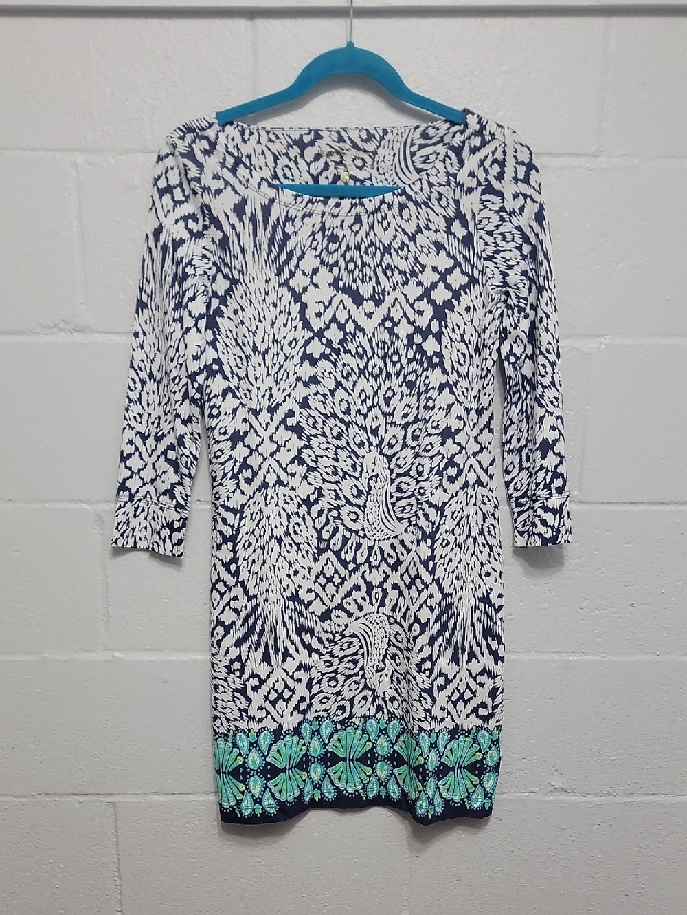 Lilly Pulitzer Boho Casual Long Sleeve Dress with Teal Border Trim